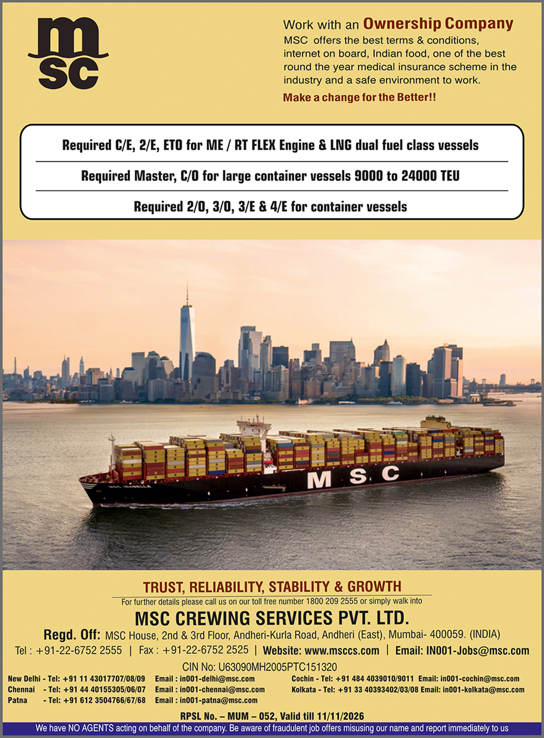 MSC Crewing Services Private Limited. vacancies
