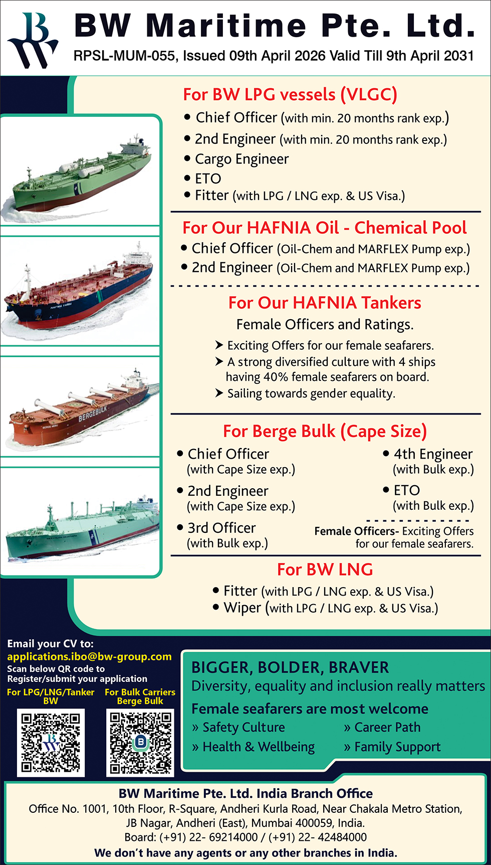 BW Maritime Pte Ltd., Mumbai vacancies