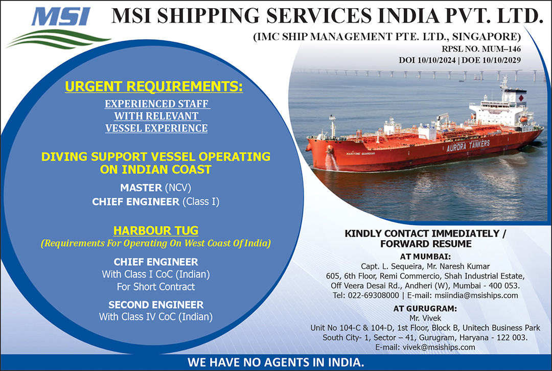 MSI Shipping Services India Pvt Ltd., vacancies