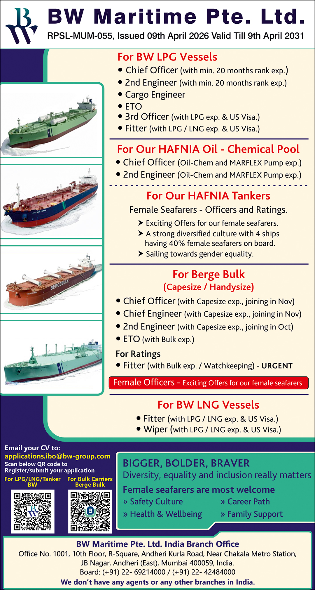 BW Maritime Pte Ltd., Mumbai vacancies