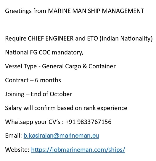 Marine MAN Ship Management vacancies