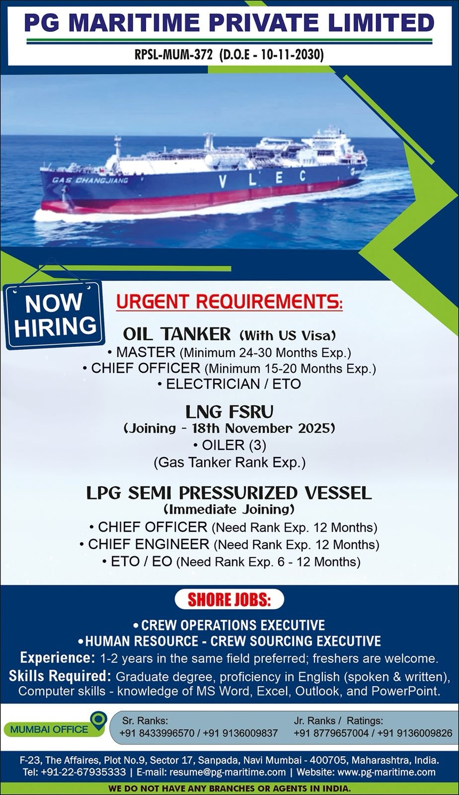 PG Maritime Pvt Limited vacancies