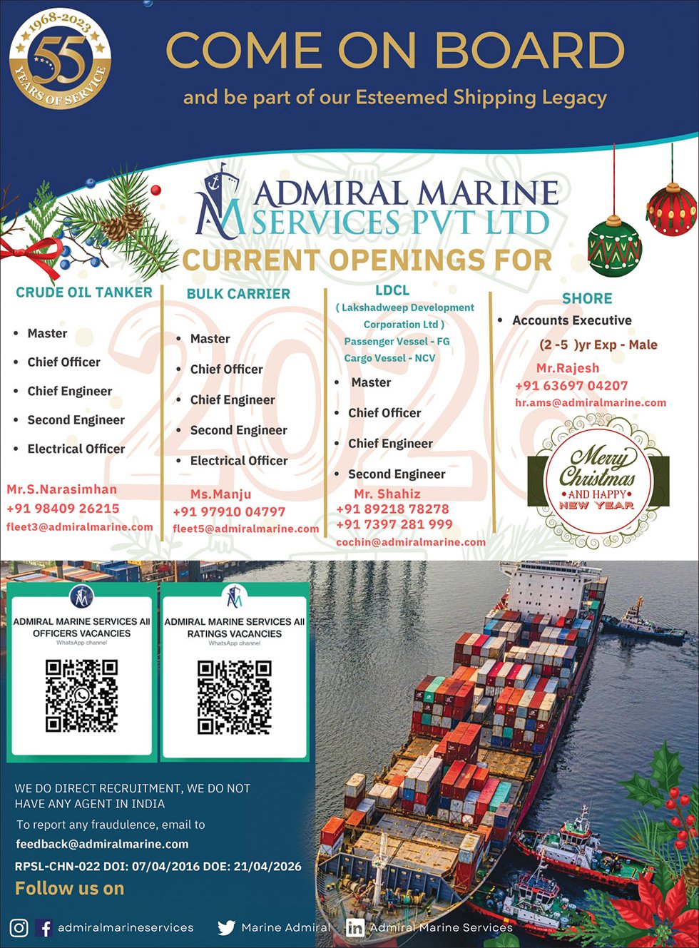 Admiral Marine Services Pvt.ltd vacancies