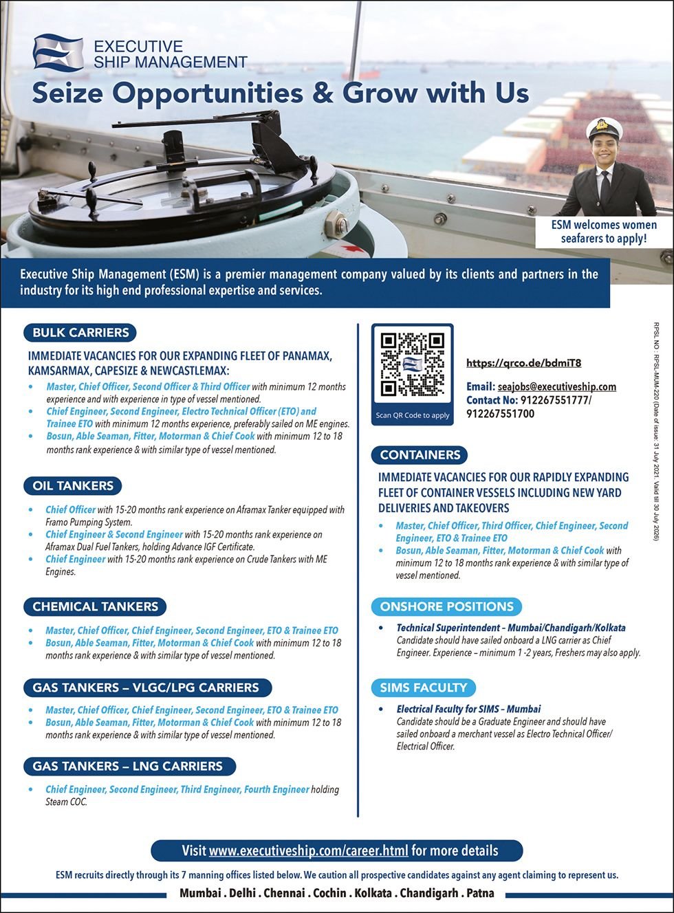 Executive Ship Management Pvt.ltd. vacancies