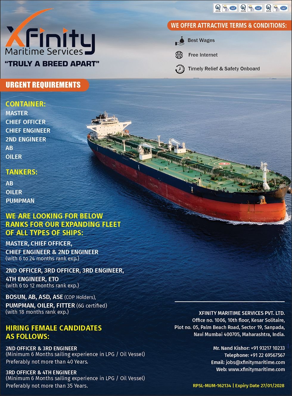 Xfinity Maritime Services Private Limited vacancies